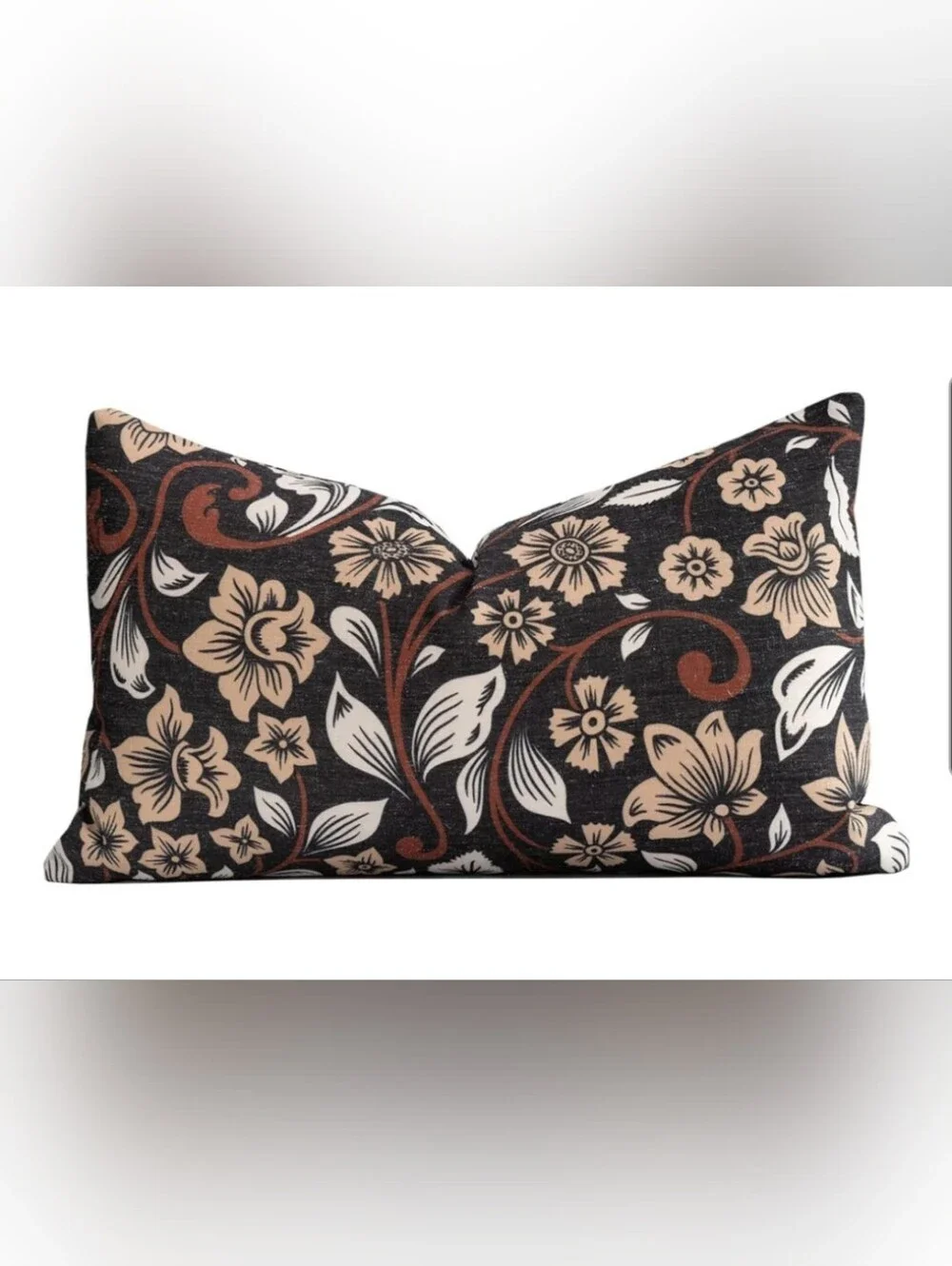 Lumbar Floral Accent Pillow Cover in Black, Tan & White 12x20